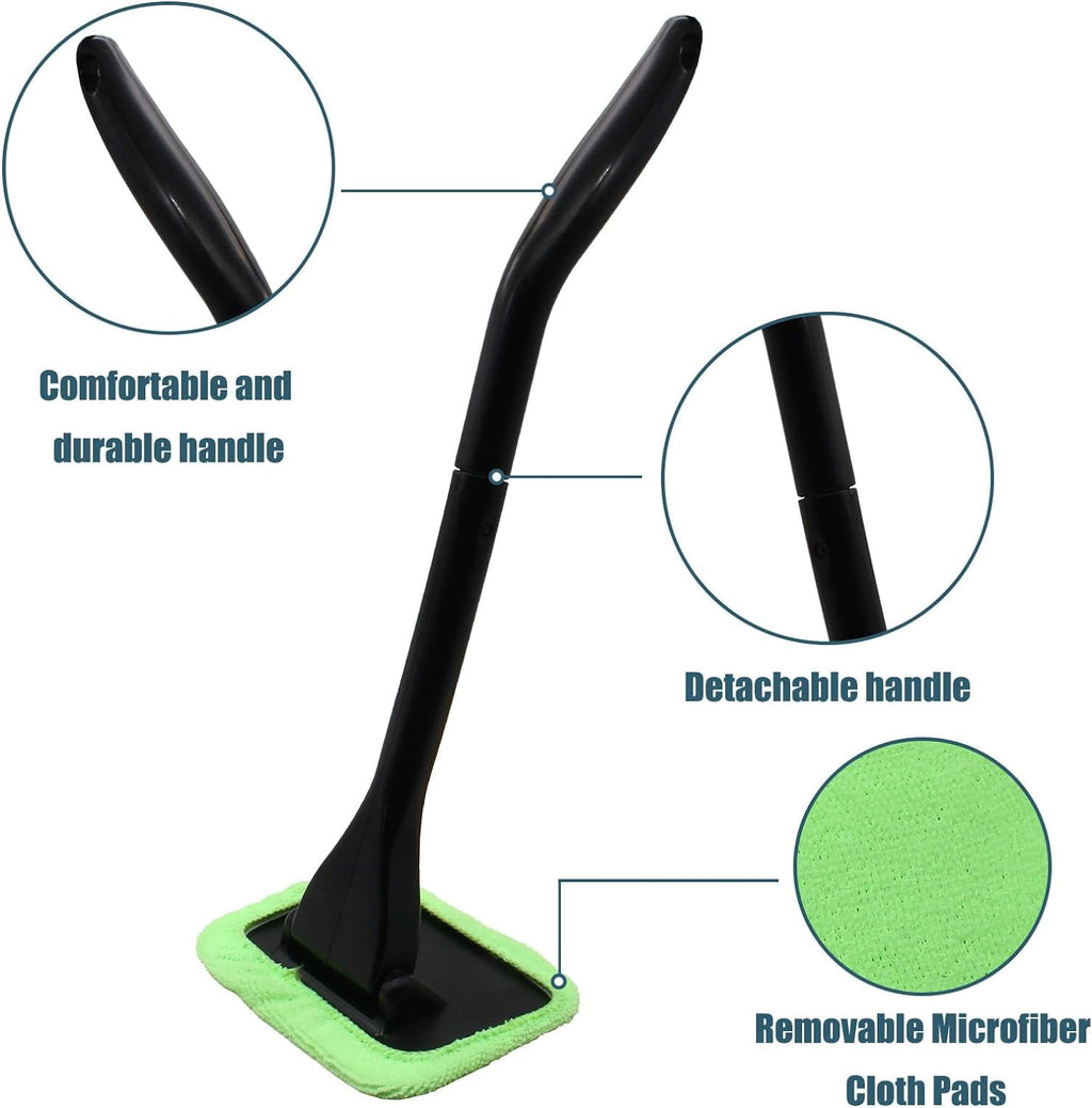 Window Cleaner Kit Windshield Cleaning Tool with Extendable Long Handle and 2 Washable  Microfiber Pads,