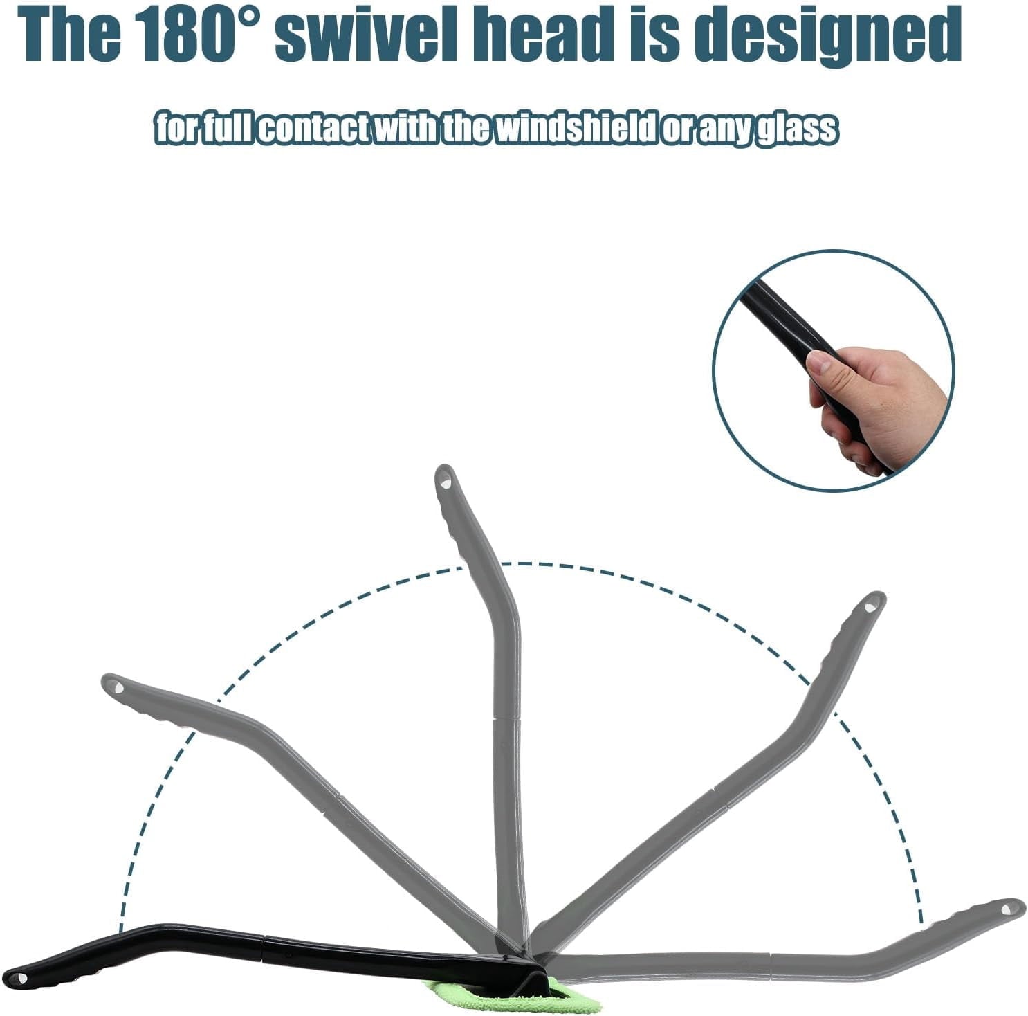 Window Cleaner Kit Windshield Cleaning Tool with Extendable Long Handle and 2 Washable  Microfiber Pads,