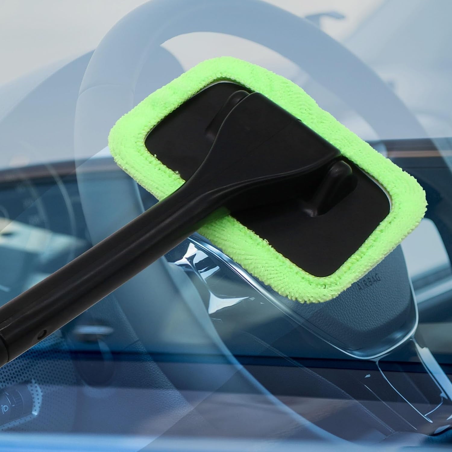 Window Cleaner Kit Windshield Cleaning Tool with Extendable Long Handle and 2 Washable  Microfiber Pads,
