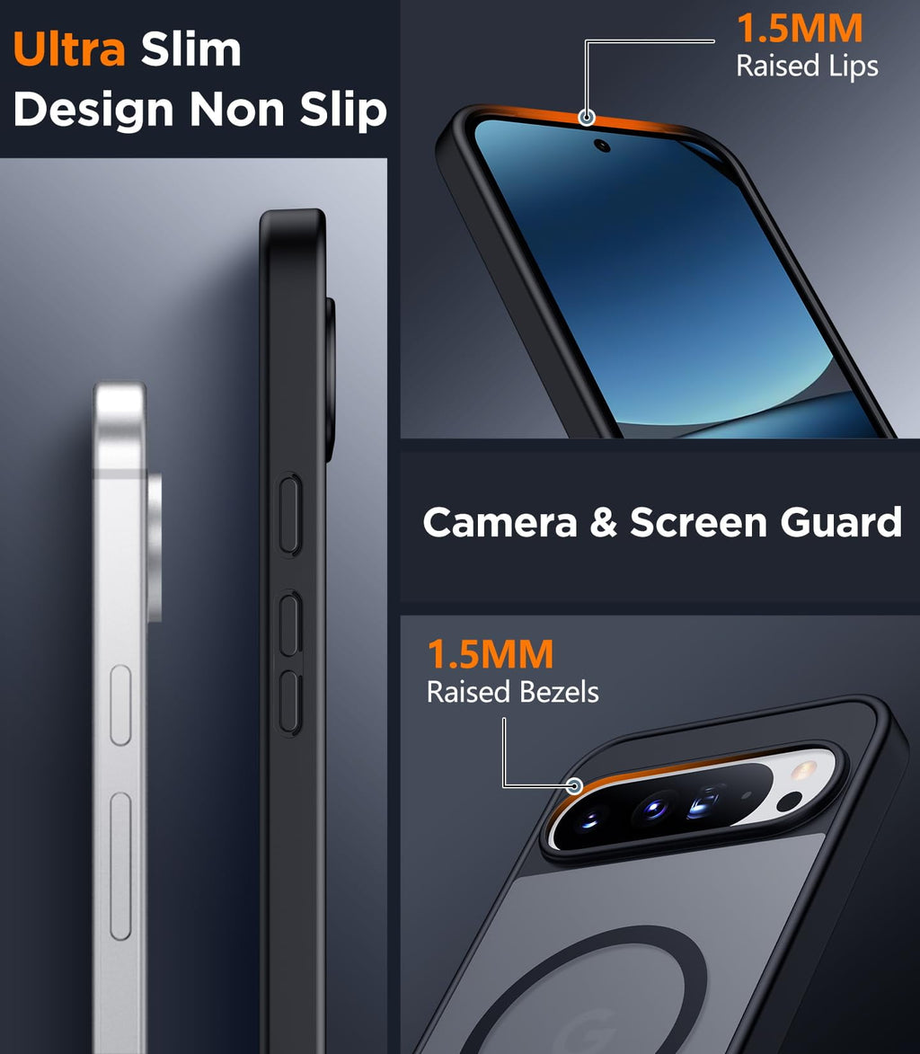 Magnetic for Google Pixel 10/Pixel 10 Pro Case, Military Grade Drop Protection Slim Translucent Matte Shockproof Anti-Fingerprint Phone Case for Pixel 10/10 Pro, Black