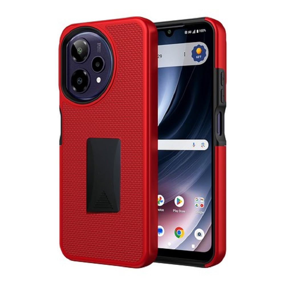 For Cricket Icon Plus (2026) / AT&amp;T Verge 2 Case, Red Shockproof 360-Degree Rotating Belt Clip Kickstand Case Cover