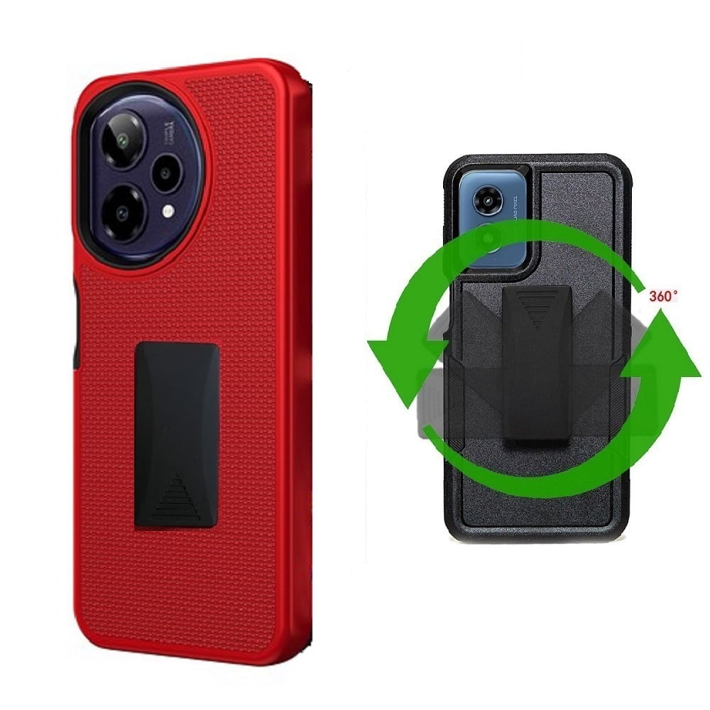 For Cricket Icon Plus (2026) / AT&amp;T Verge 2 Case, Red Shockproof 360-Degree Rotating Belt Clip Kickstand Case Cover