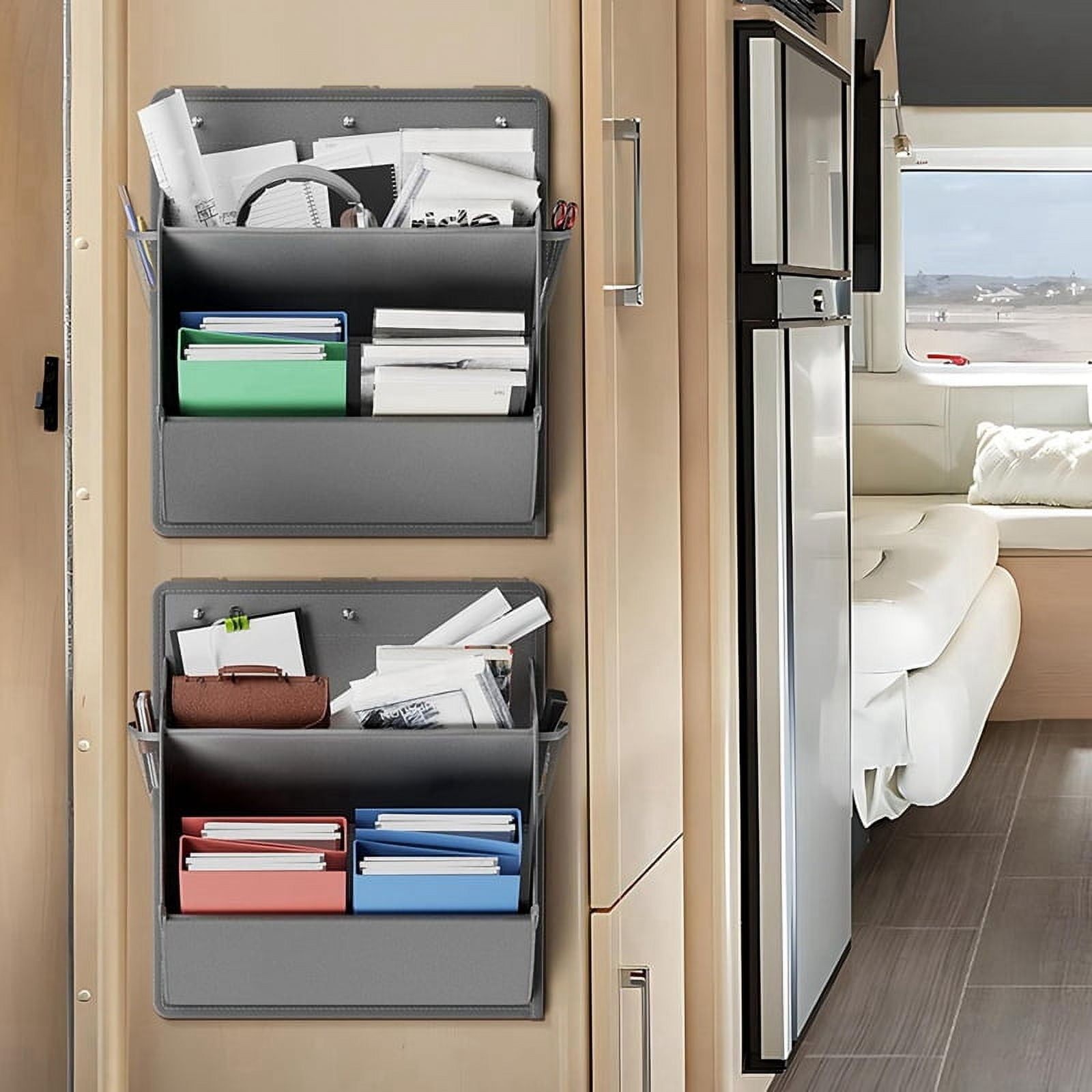 2 Pack RV Shoe Storage with Sticky Adhesive Tape, over the Door Shoe Rack,Wall Hanging Shoe Organizer with Pockets Gray