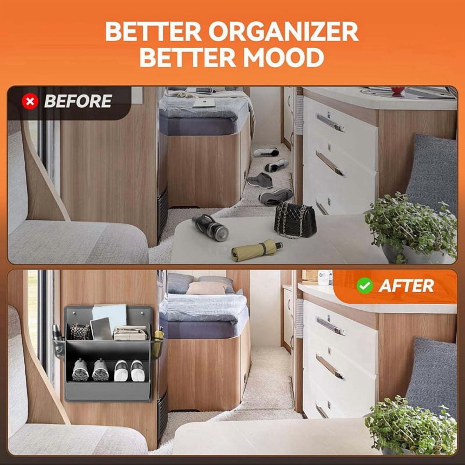 2 Pack RV Shoe Storage with Sticky Adhesive Tape, over the Door Shoe Rack,Wall Hanging Shoe Organizer with Pockets Gray