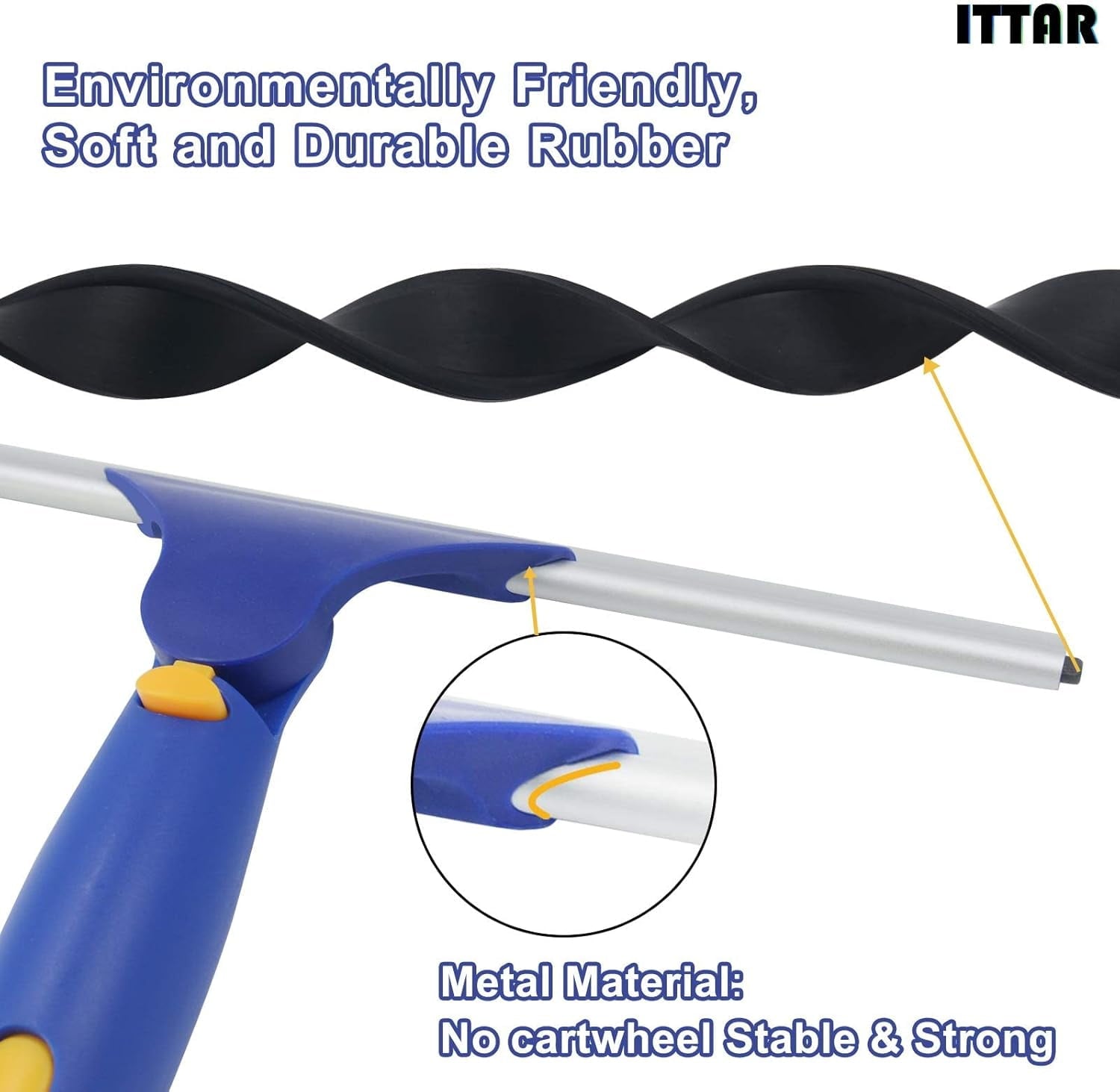 Window Squeegee Cleaner Kit, 5Ft Extendable Stainless Steel Pole with Rotatable Rubber Squeegee &amp; 2 Microfiber Scrubber Pads, Professional Window Cleaning Tool for Home, Shower, Car, Windshield