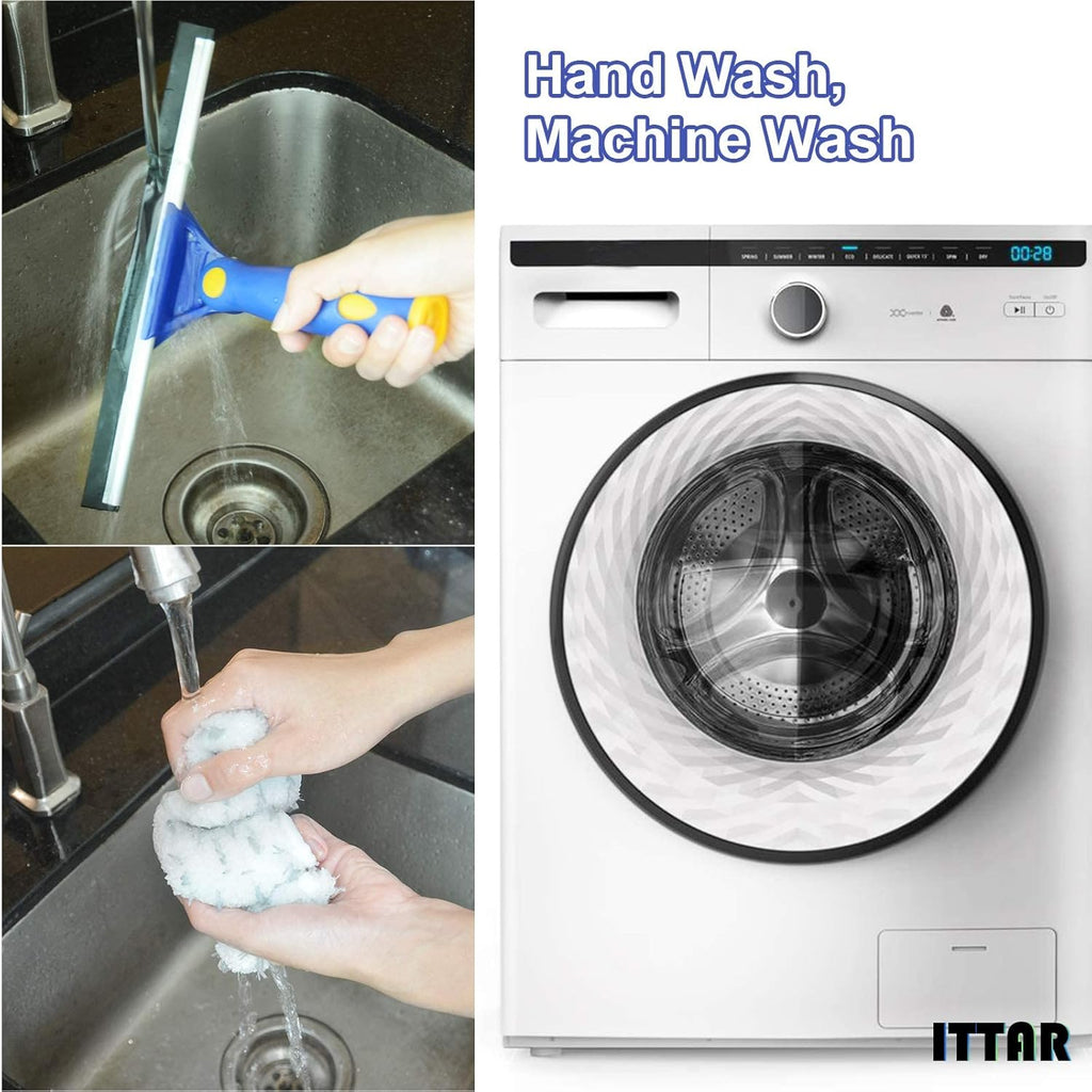 Window Squeegee Cleaner Kit, 5Ft Extendable Stainless Steel Pole with Rotatable Rubber Squeegee &amp; 2 Microfiber Scrubber Pads, Professional Window Cleaning Tool for Home, Shower, Car, Windshield