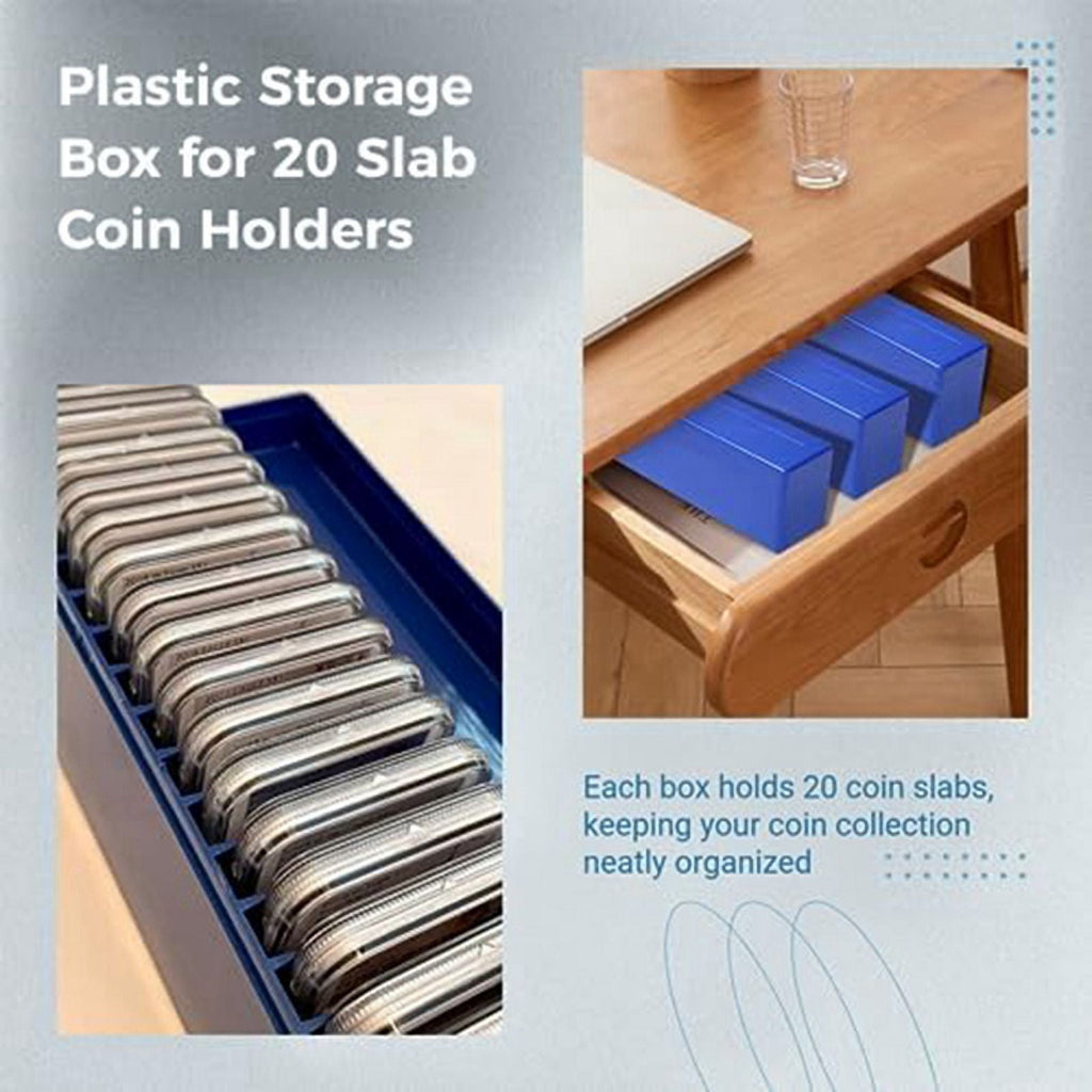 Coin Slab Storage Boxes, 3 Packs Coin Holder Organizer Boxes with 20 Slots, Plastic Coin Storage Cases Set (Boxes Only)