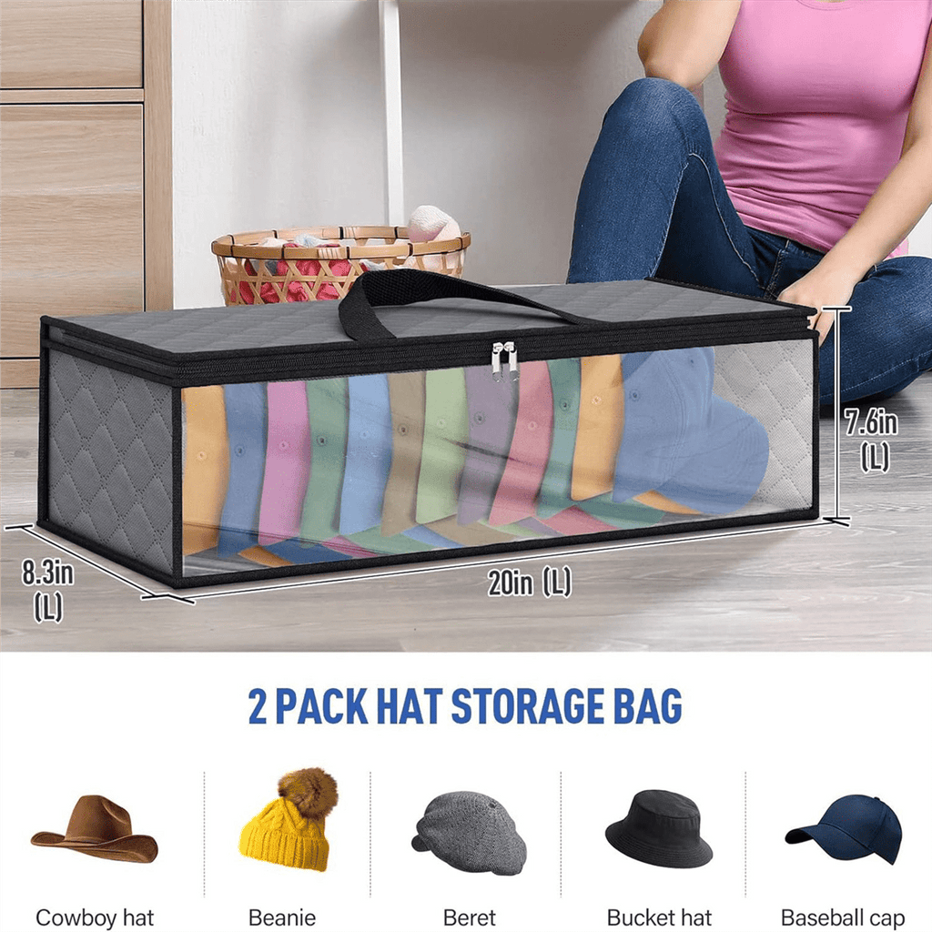 2Piece Hat Storage Bag for Baseball Caps Hat Organizer Case Hat Holder Rack with 2 Carry Handles for Closet Moisture