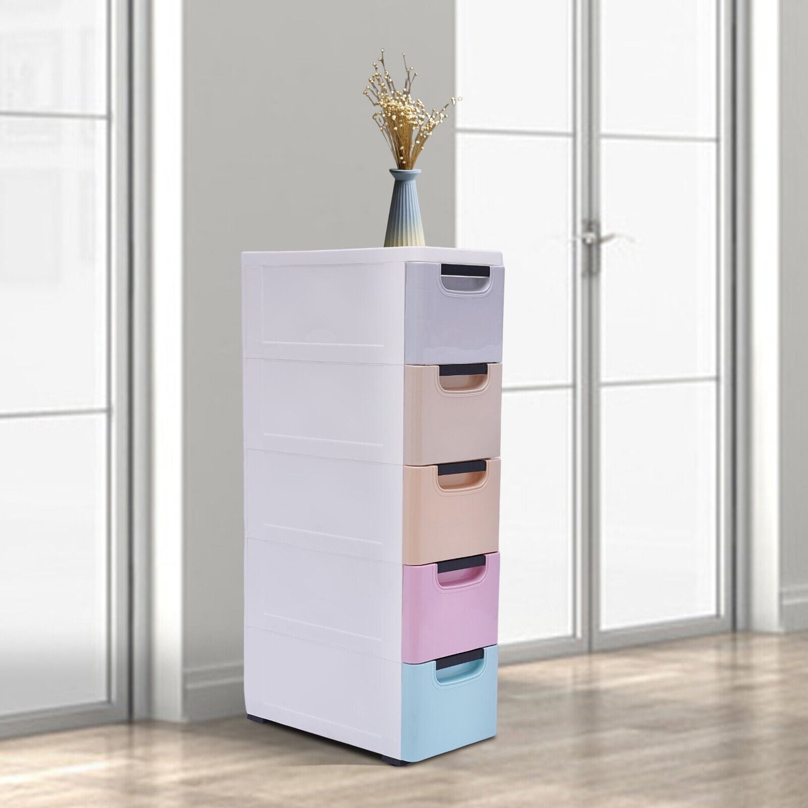 5 Layers Stackable Cabinet Clothes Storage Box Heavy Duty Plastic Storage Cabinet with 5 Drawers