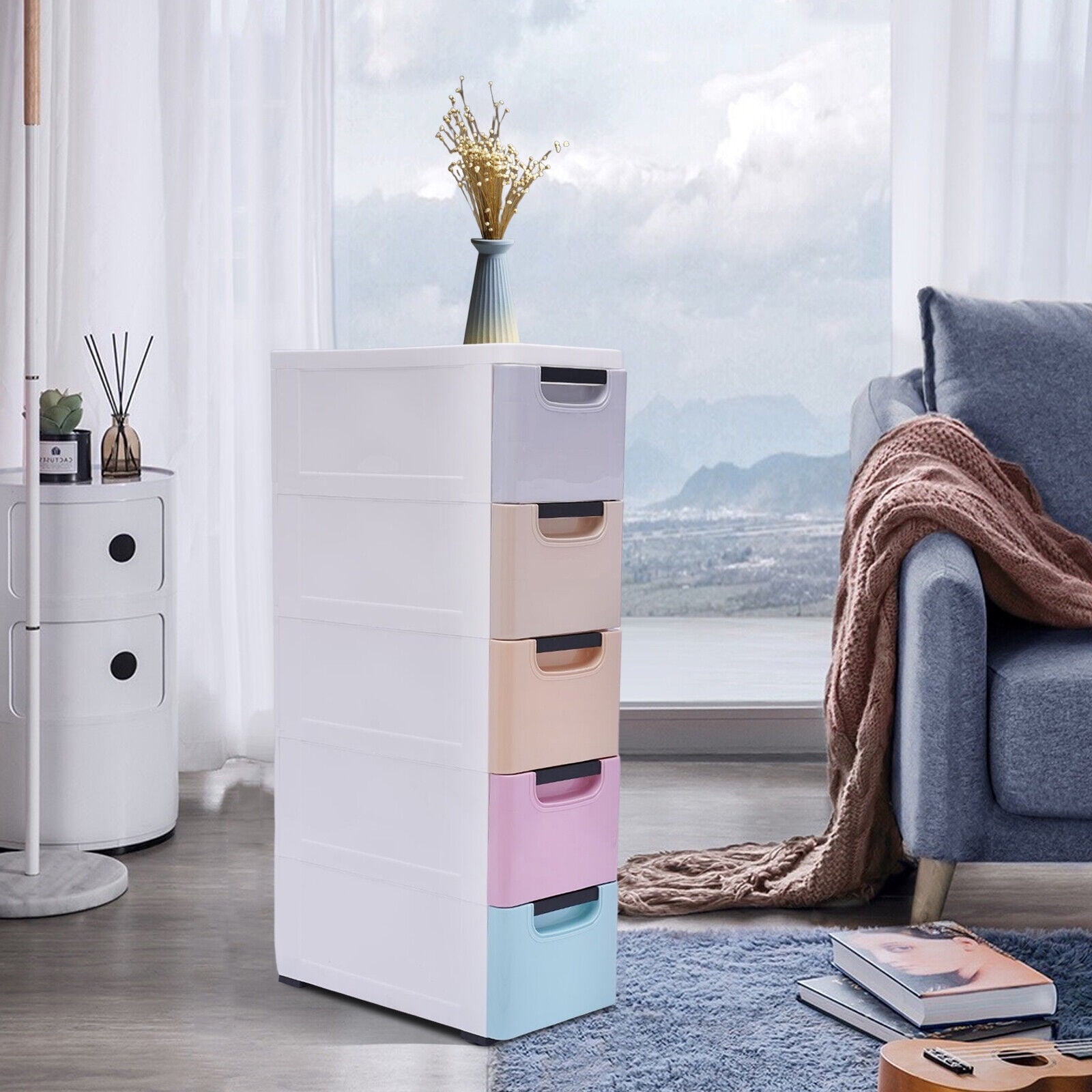 5 Layers Stackable Cabinet Clothes Storage Box Heavy Duty Plastic Storage Cabinet with 5 Drawers