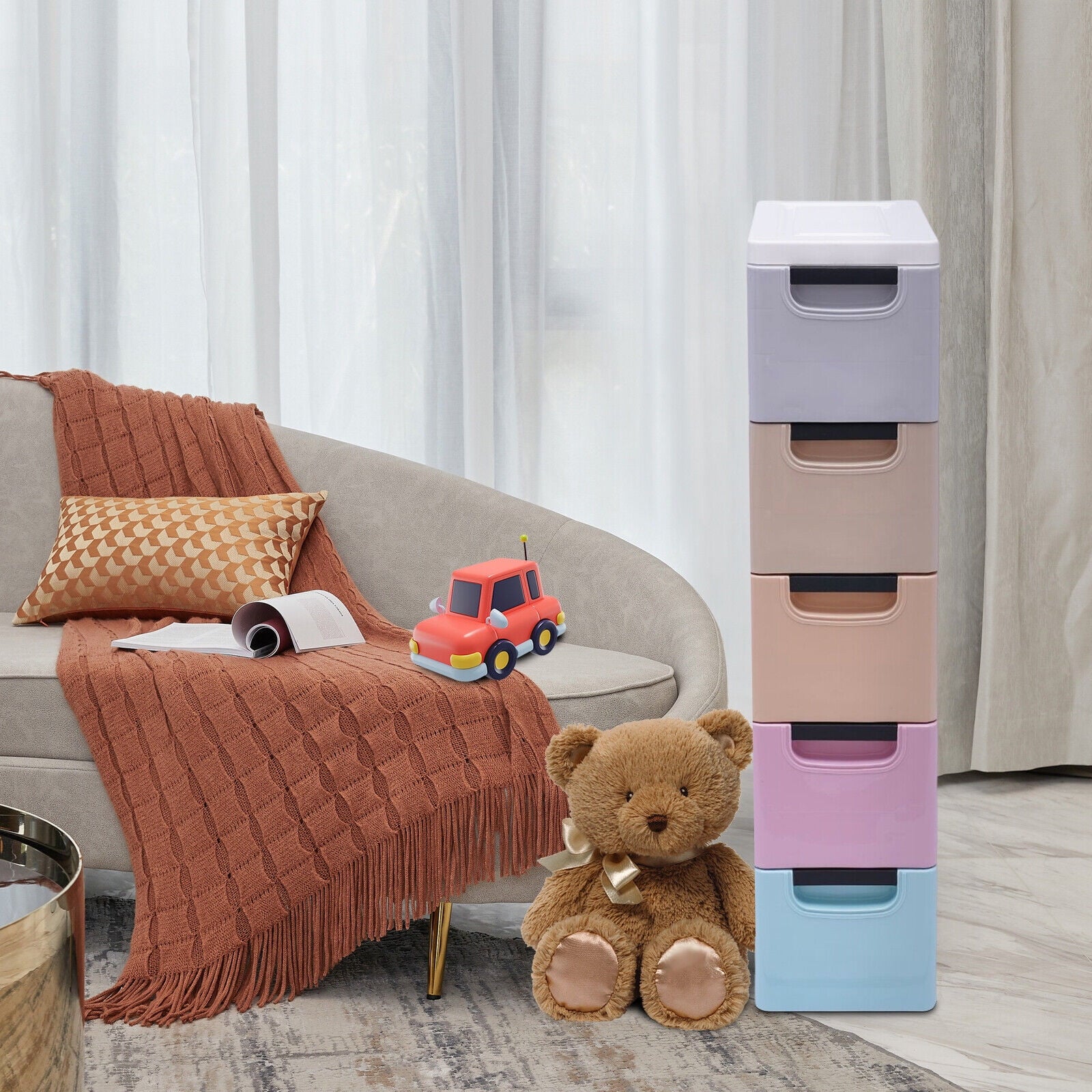 5 Layers Stackable Cabinet Clothes Storage Box Heavy Duty Plastic Storage Cabinet with 5 Drawers