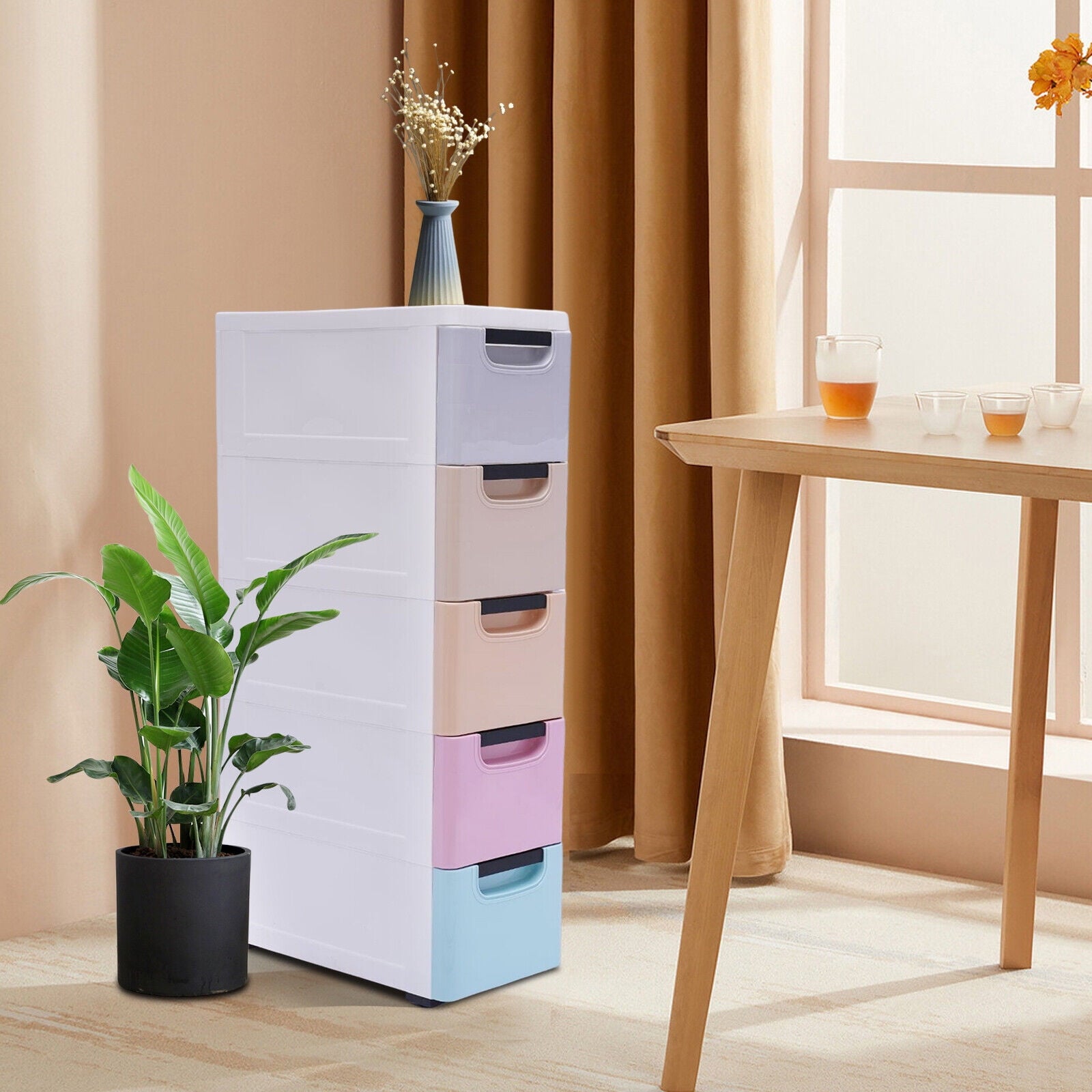 5 Layers Stackable Cabinet Clothes Storage Box Heavy Duty Plastic Storage Cabinet with 5 Drawers