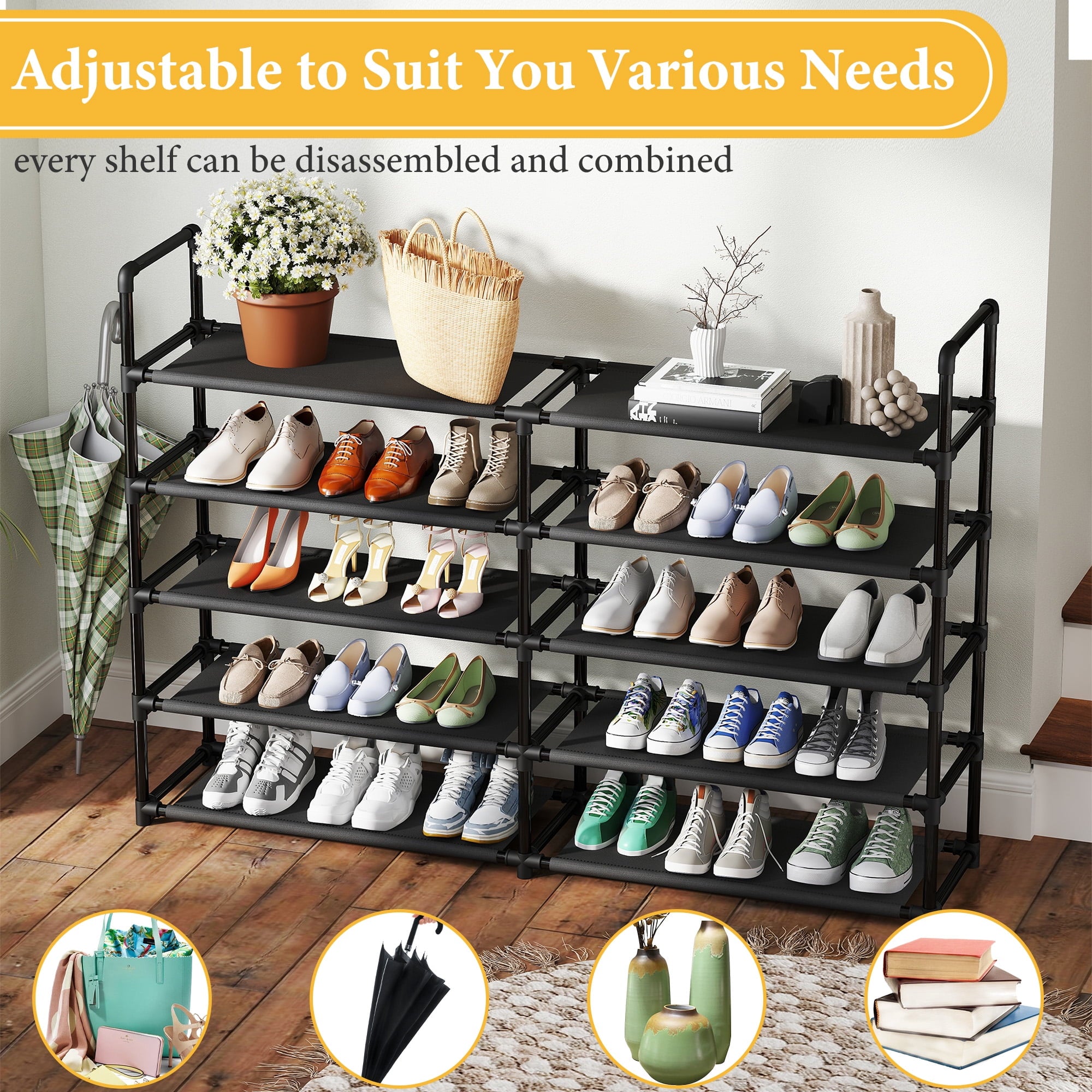 5 Tier Shoe Rack, Large Capacity Sturdy Shoe Organizer, Metal Shoe Shelf, Holds up to 26 Pairs for Entryway, Closet and Bedroom