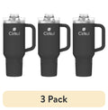 (3 pack)  40oz All-Day StrawSip Double-Wall Insulated Stainless Steel Tumbler with Handle, Carbon (Black)