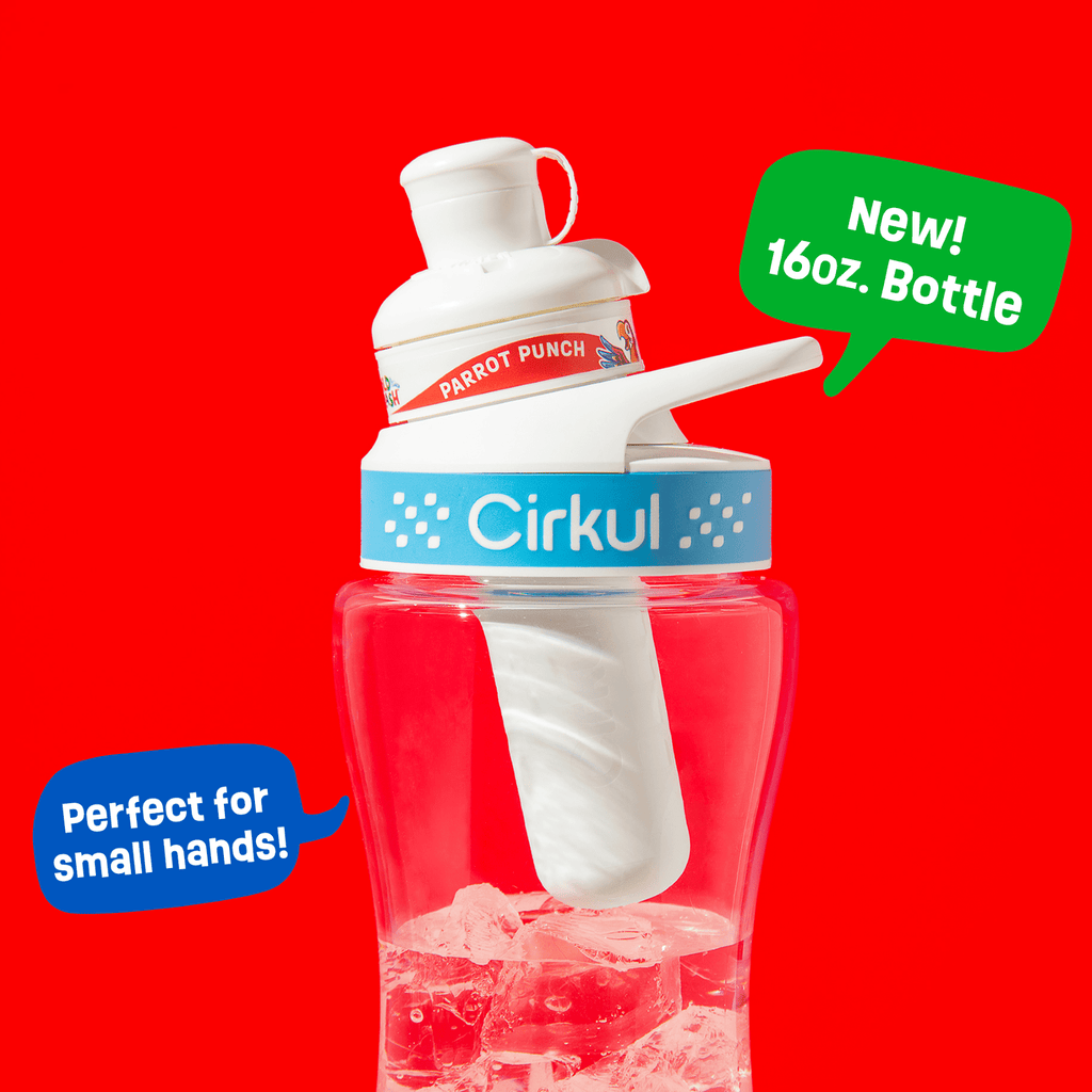 Kids Water Bottle Starter Kit, 16oz BPA-Free Bottle with Flavor Cartridge, Blue Lid (Parrot Punch)
