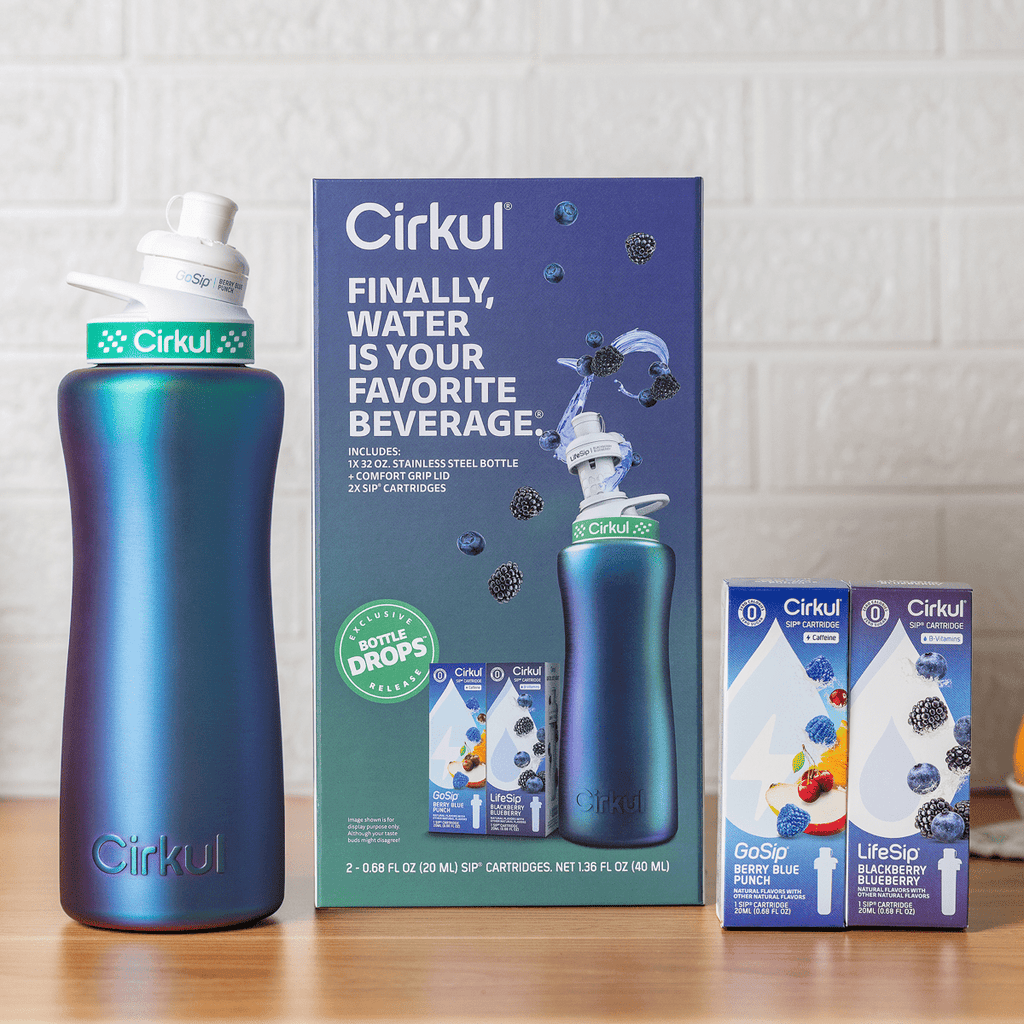 32oz Chameleon Stainless Steel Starter Kit with Chameleon  Lid 2.0 and 2 Flavor Cartridges (Blackberry Blueberry &amp; Berry Blue Punch)