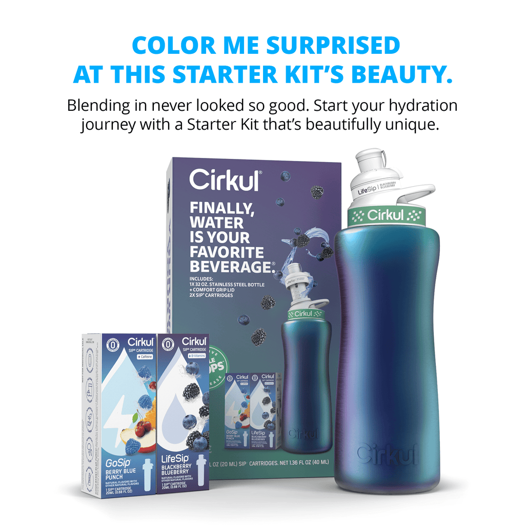 32oz Chameleon Stainless Steel Starter Kit with Chameleon  Lid 2.0 and 2 Flavor Cartridges (Blackberry Blueberry &amp; Berry Blue Punch)