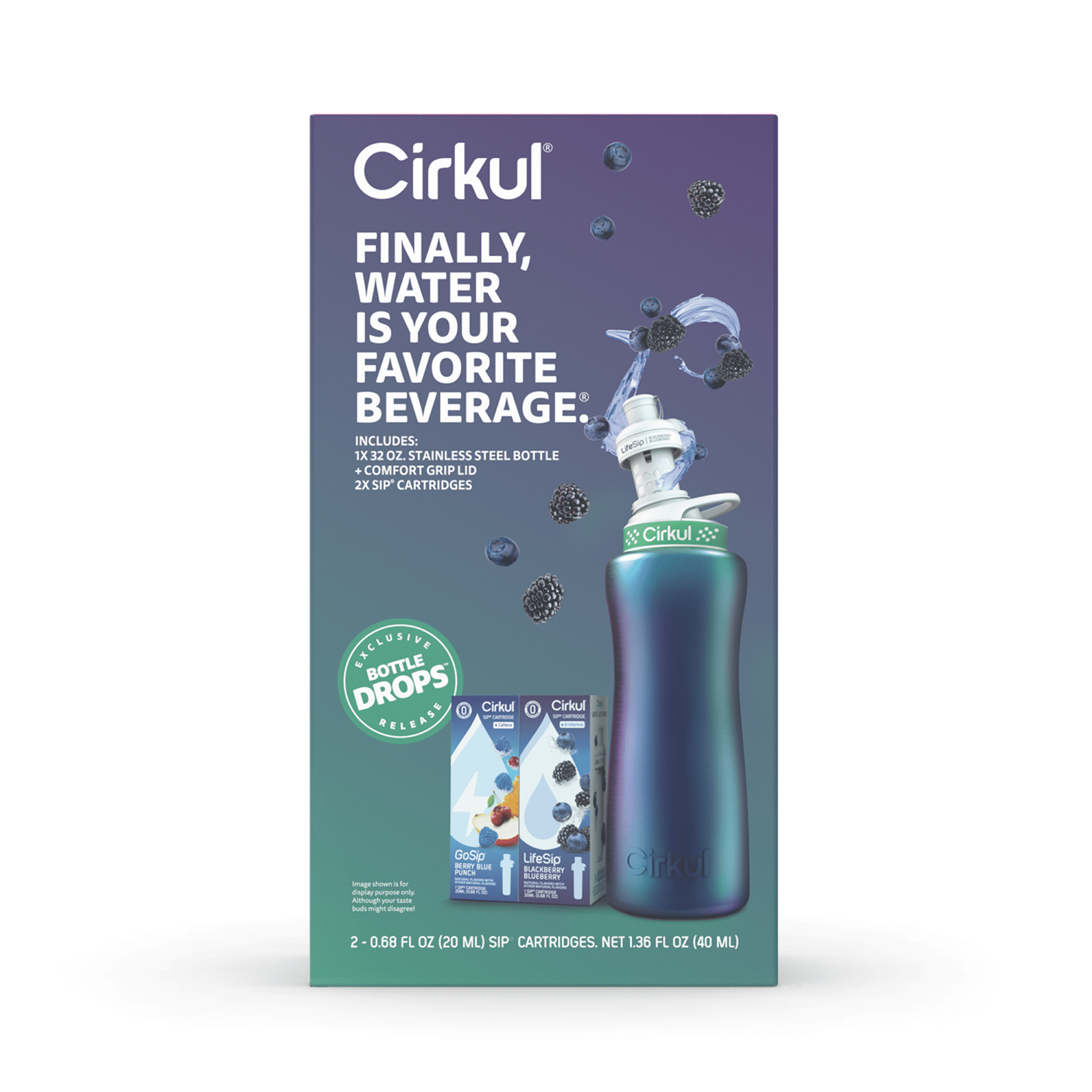 32oz Chameleon Stainless Steel Starter Kit with Chameleon  Lid 2.0 and 2 Flavor Cartridges (Blackberry Blueberry &amp; Berry Blue Punch)