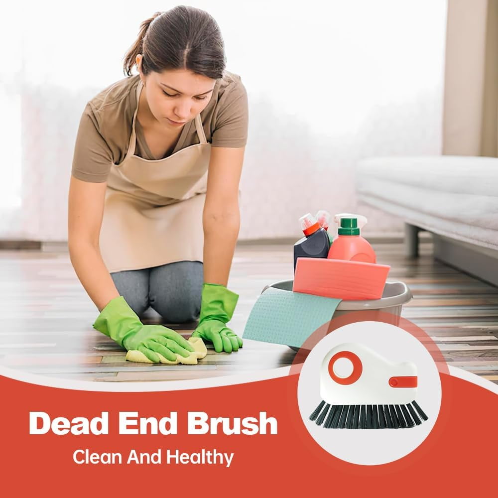 2-in-1 Window Groove Cleaning Brush with Hidden Scraper, Hard Bristle Crevice Tool for Sliding Door Tracks and Window Sills, Orange