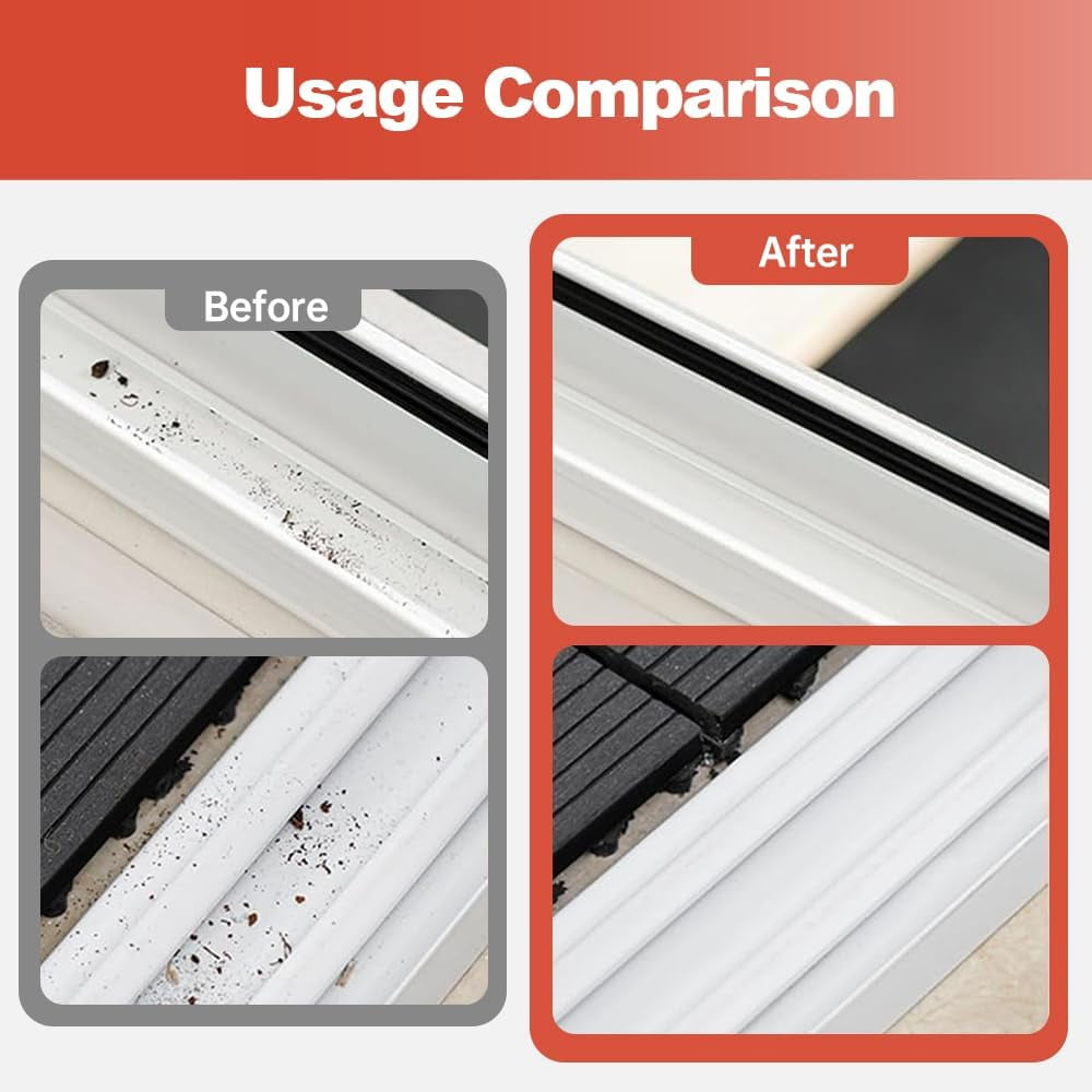 2-in-1 Window Groove Cleaning Brush with Hidden Scraper, Hard Bristle Crevice Tool for Sliding Door Tracks and Window Sills, Orange