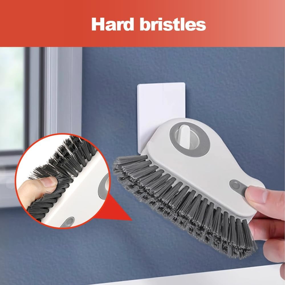 2-in-1 Window Groove Cleaning Brush with Hidden Scraper, Hard Bristle Crevice Tool for Sliding Door Tracks and Window Sills, Orange