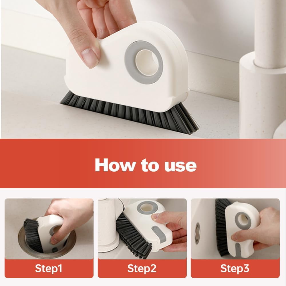 2-in-1 Window Groove Cleaning Brush with Hidden Scraper, Hard Bristle Crevice Tool for Sliding Door Tracks and Window Sills, Orange
