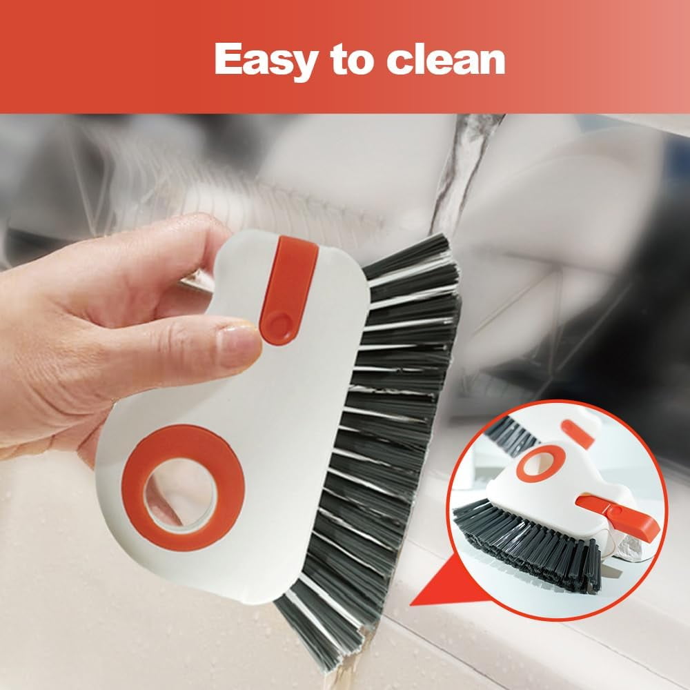 2-in-1 Window Groove Cleaning Brush with Hidden Scraper, Hard Bristle Crevice Tool for Sliding Door Tracks and Window Sills, Orange