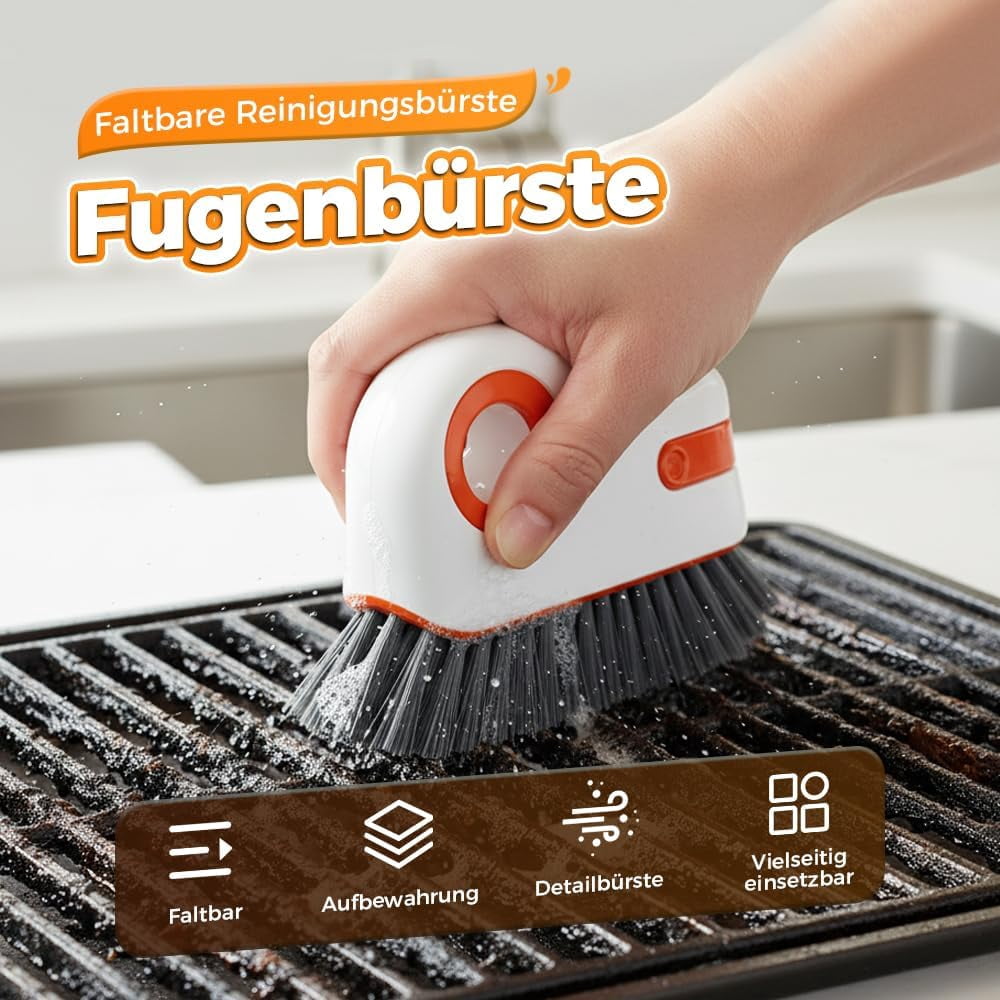 2-in-1 Window Groove Cleaning Brush with Hidden Scraper, Hard Bristle Crevice Tool for Sliding Door Tracks and Window Sills, Orange