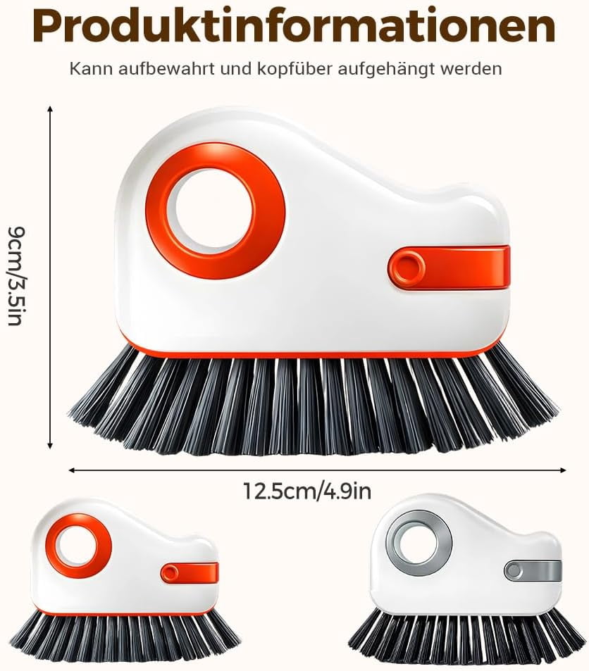 2-in-1 Window Groove Cleaning Brush with Hidden Scraper, Hard Bristle Crevice Tool for Sliding Door Tracks and Window Sills, Orange