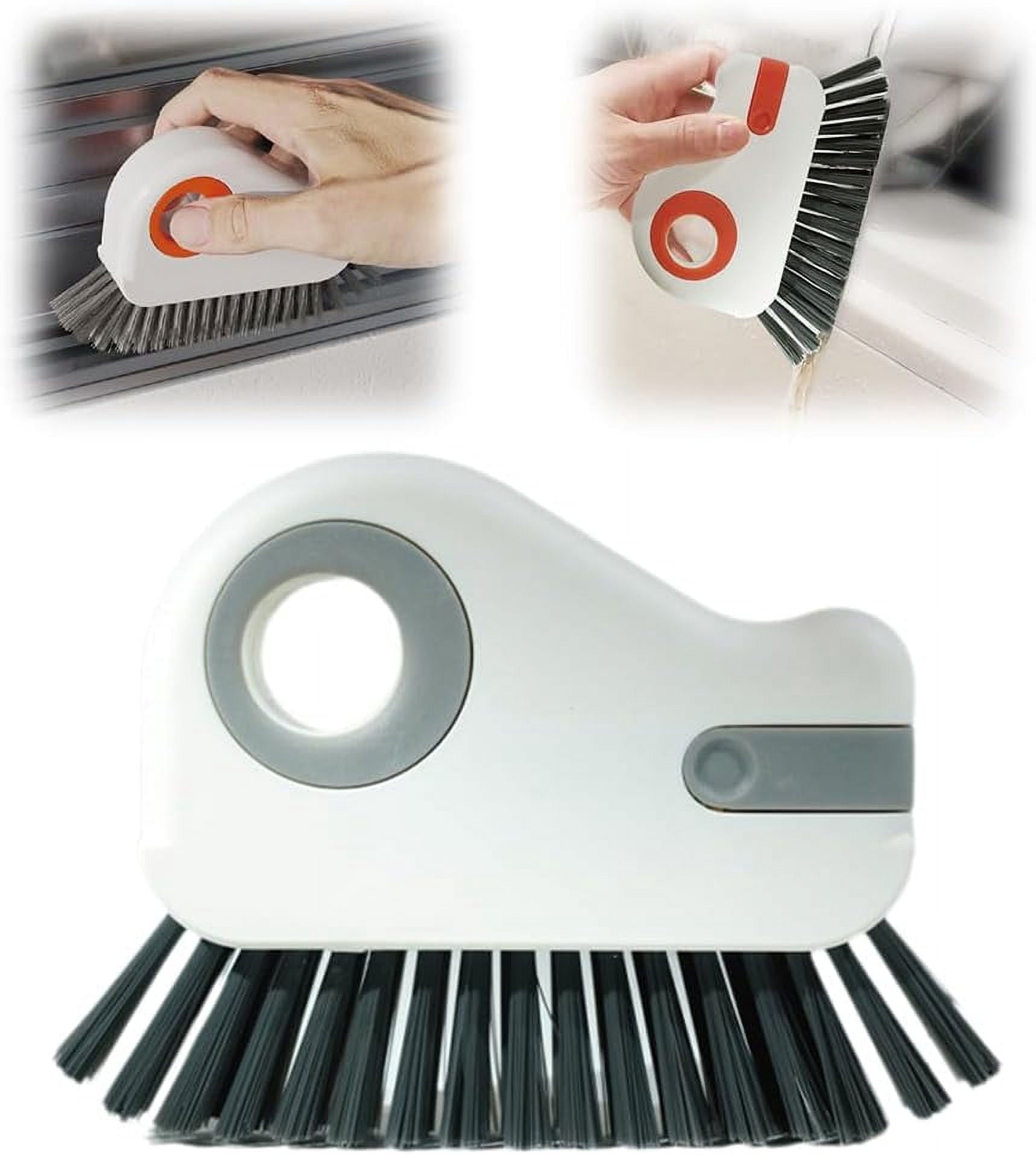 2-in-1 Window Groove Cleaning Brush with Hidden Scraper, Hard Bristle Crevice Tool for Sliding Door Tracks and Window Sills, Orange