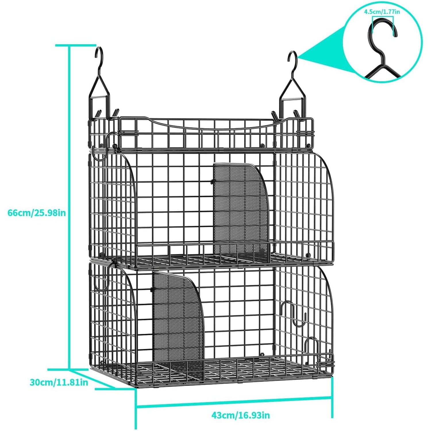 Hanging Closet Organizer Storage - 3 Tier Metal Stackable Hanging Closet Shelves with Dividers and S Hooks Foldable Clothes Shelves for Clothes Pants Shoes Coat Hats Clutches Accessories