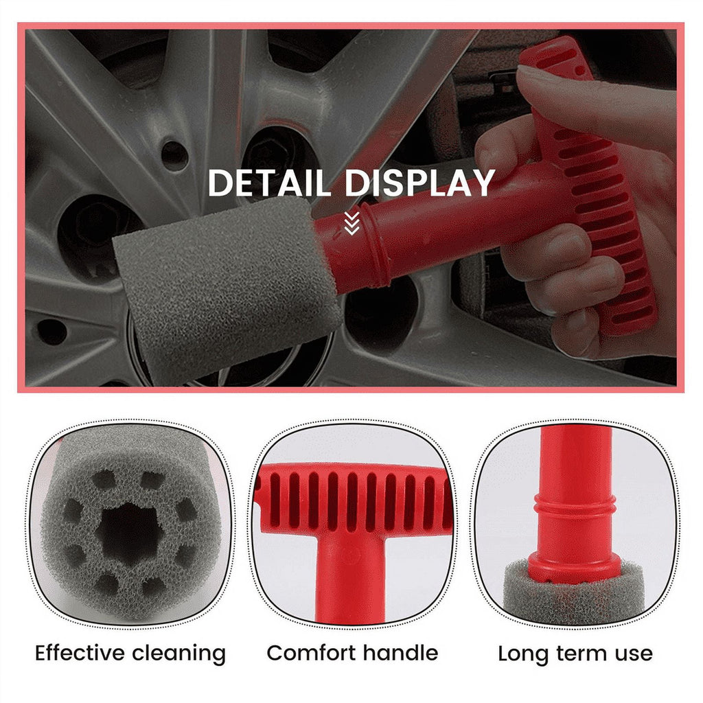 Car Wash Embedded Tire Screw Brush Lug Nut Wheel Cleaning Tools with 3 Extra Sponges