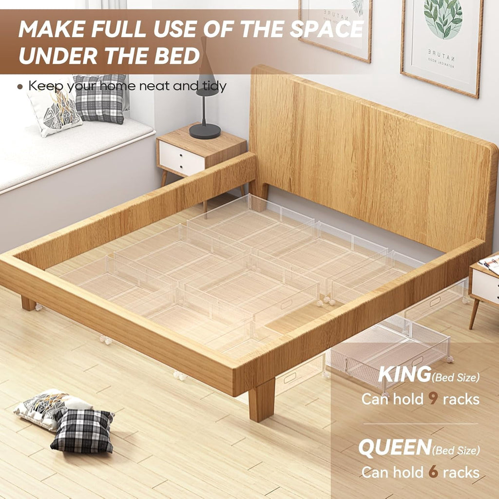 Under Bed Storage, Under the Bed Storage Containers with Wheels, Under Bed Shoe Storage Organizer Drawer, Tool-free Assembly Metal Underbed Storage Containers for Bedroom Clothes Shoes Blankets -4PCK