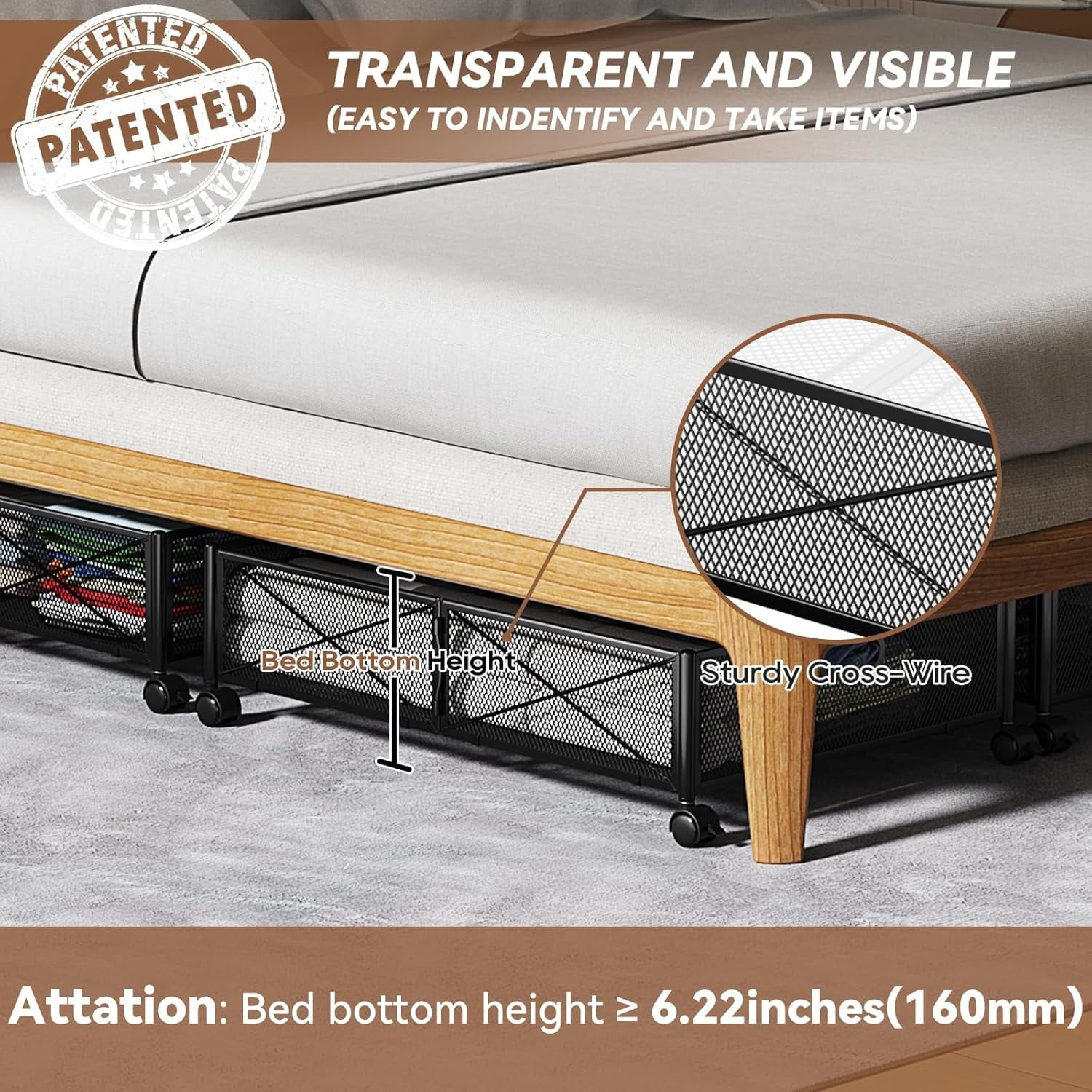 Under Bed Storage, Under the Bed Storage Containers with Wheels, Under Bed Shoe Storage Organizer Drawer, Tool-free Assembly Metal Underbed Storage Containers for Bedroom Clothes Shoes Blankets -4PCK