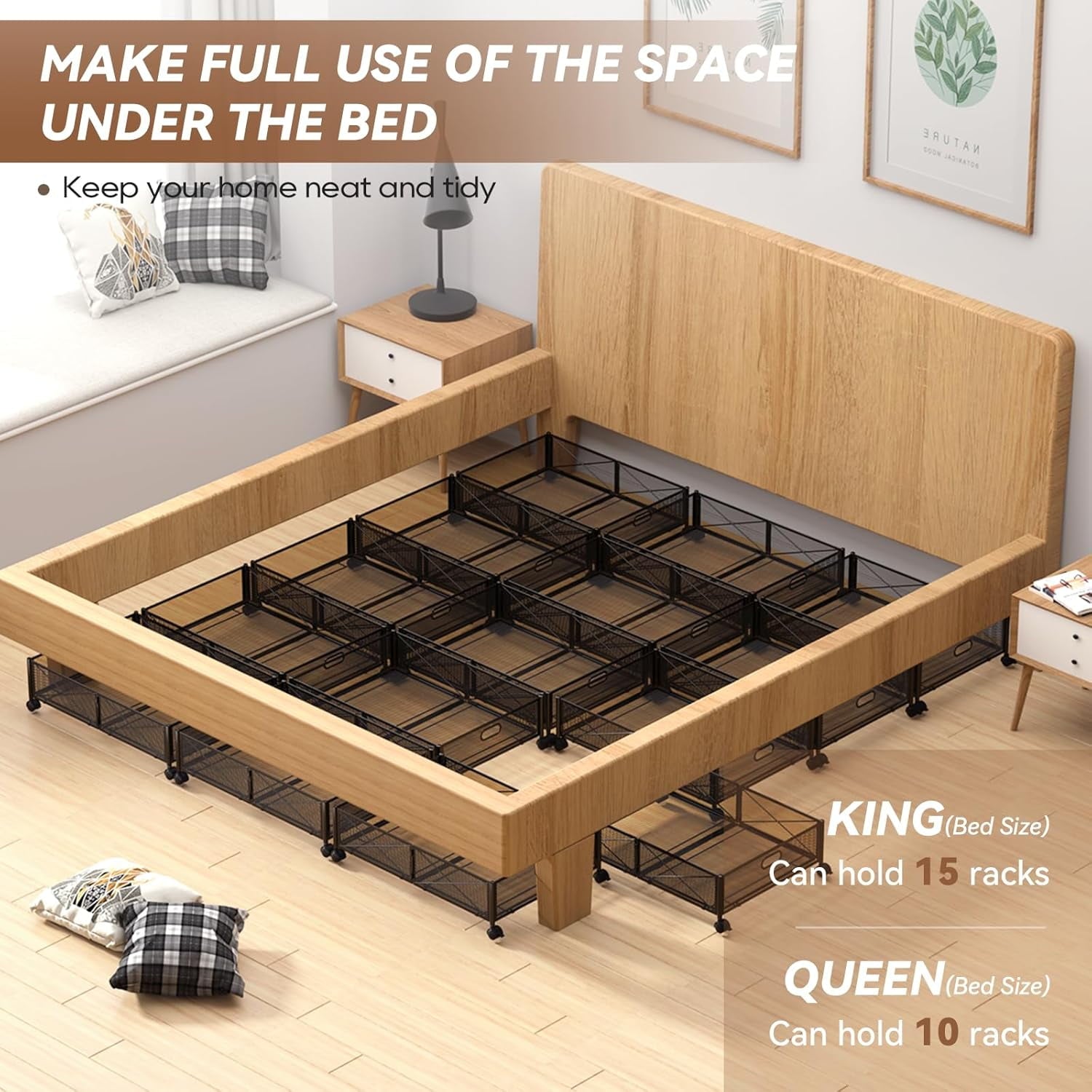 Under Bed Storage, Under the Bed Storage Containers with Wheels, Under Bed Shoe Storage Organizer Drawer, Tool-free Assembly Metal Underbed Storage Containers for Bedroom Clothes Shoes Blankets -4PCK