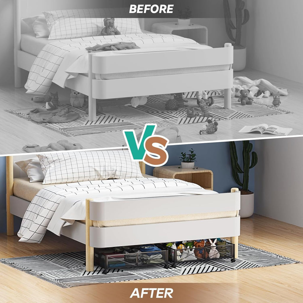 Under Bed Storage, Under the Bed Storage Containers with Wheels, Under Bed Shoe Storage Organizer Drawer, Tool-free Assembly Metal Underbed Storage Containers for Bedroom Clothes Shoes Blankets -4PCK