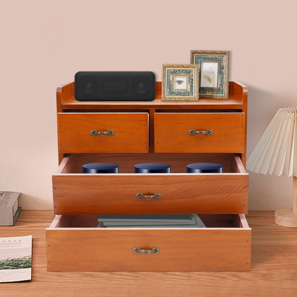 13.4*7.09*11 Retro Brown Desktop Organizer with Drawers Office Organization and Storage Box