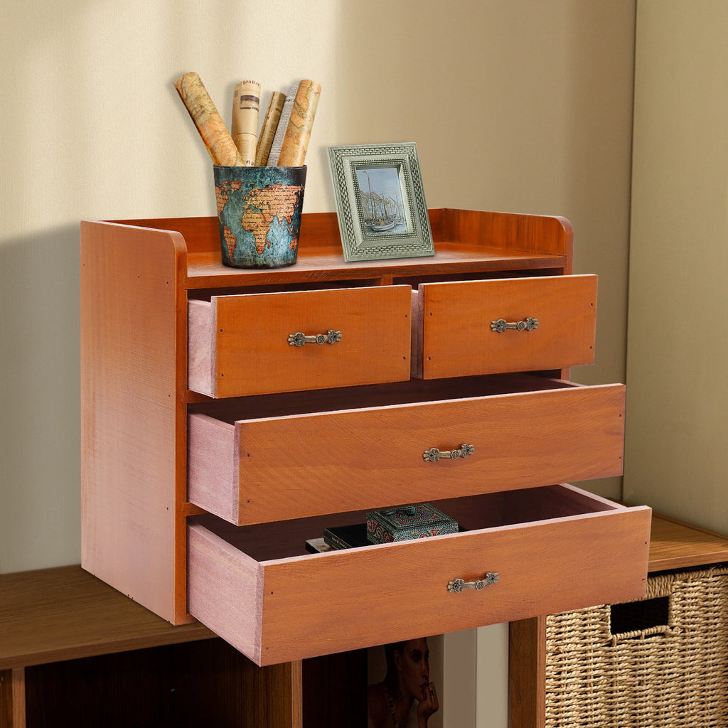 13.4*7.09*11 Retro Brown Desktop Organizer with Drawers Office Organization and Storage Box