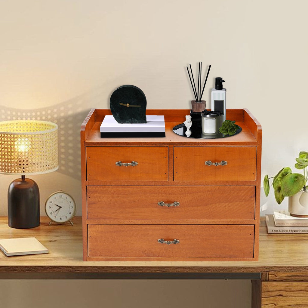 13.4*7.09*11 Retro Brown Desktop Organizer with Drawers Office Organization and Storage Box