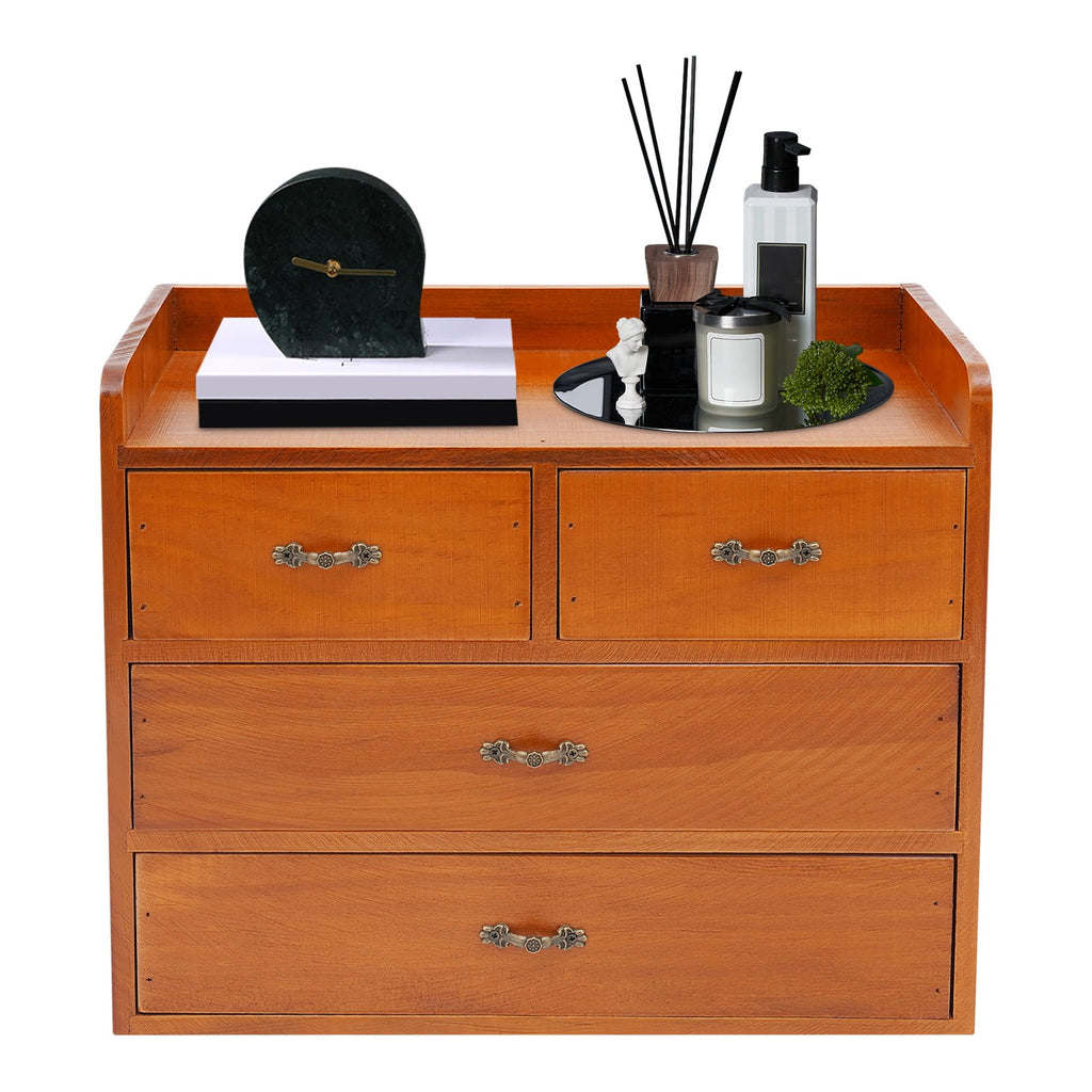 13.4*7.09*11 Retro Brown Desktop Organizer with Drawers Office Organization and Storage Box