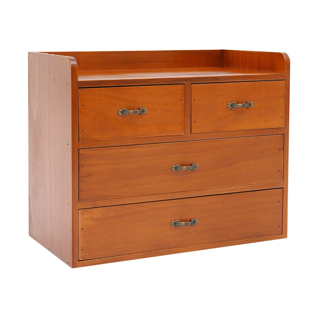 13.4*7.09*11 Retro Brown Desktop Organizer with Drawers Office Organization and Storage Box