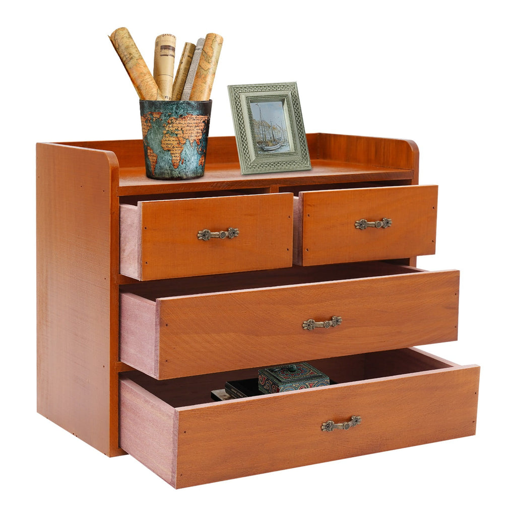 13.4*7.09*11 Retro Brown Desktop Organizer with Drawers Office Organization and Storage Box