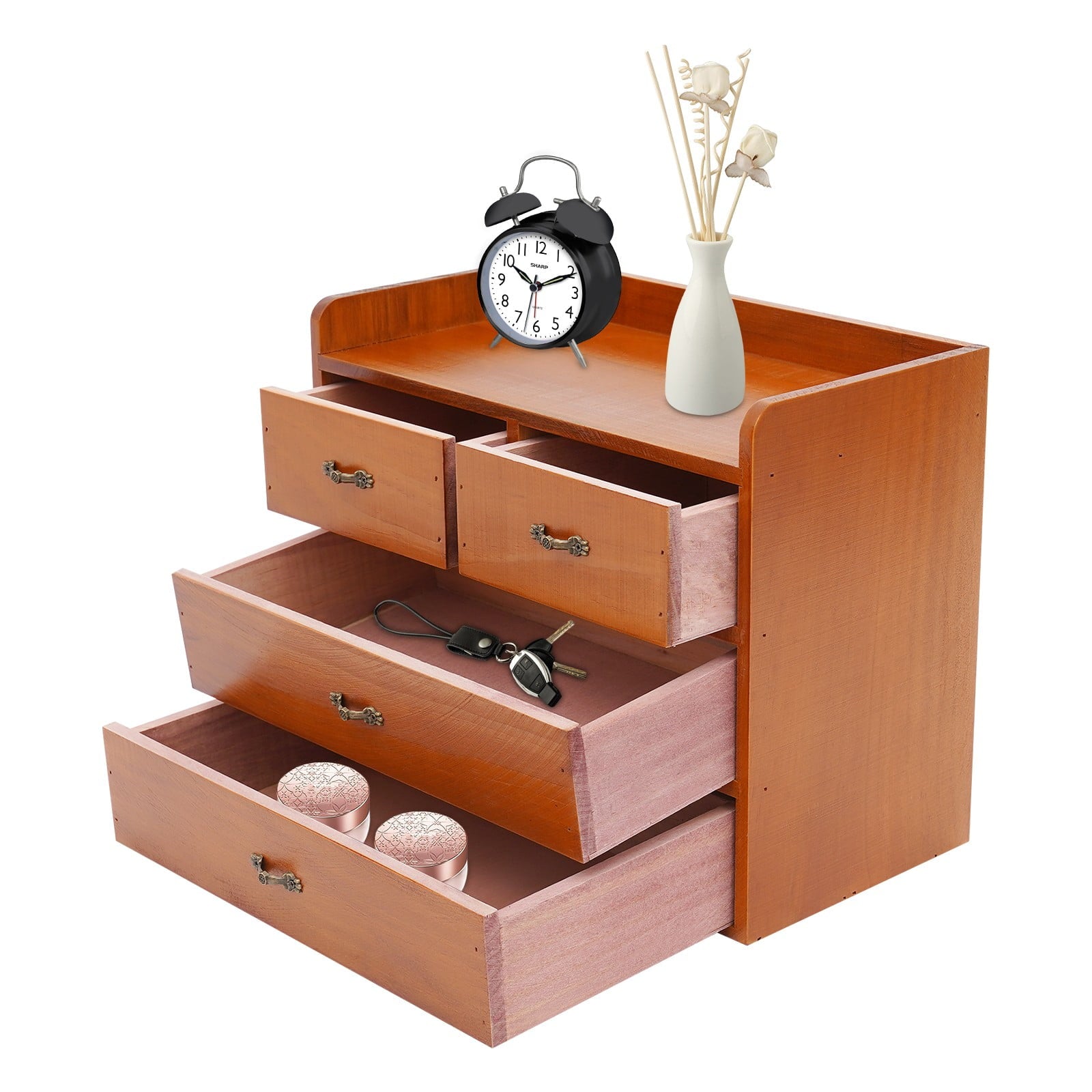 13.4*7.09*11 Retro Brown Desktop Organizer with Drawers Office Organization and Storage Box