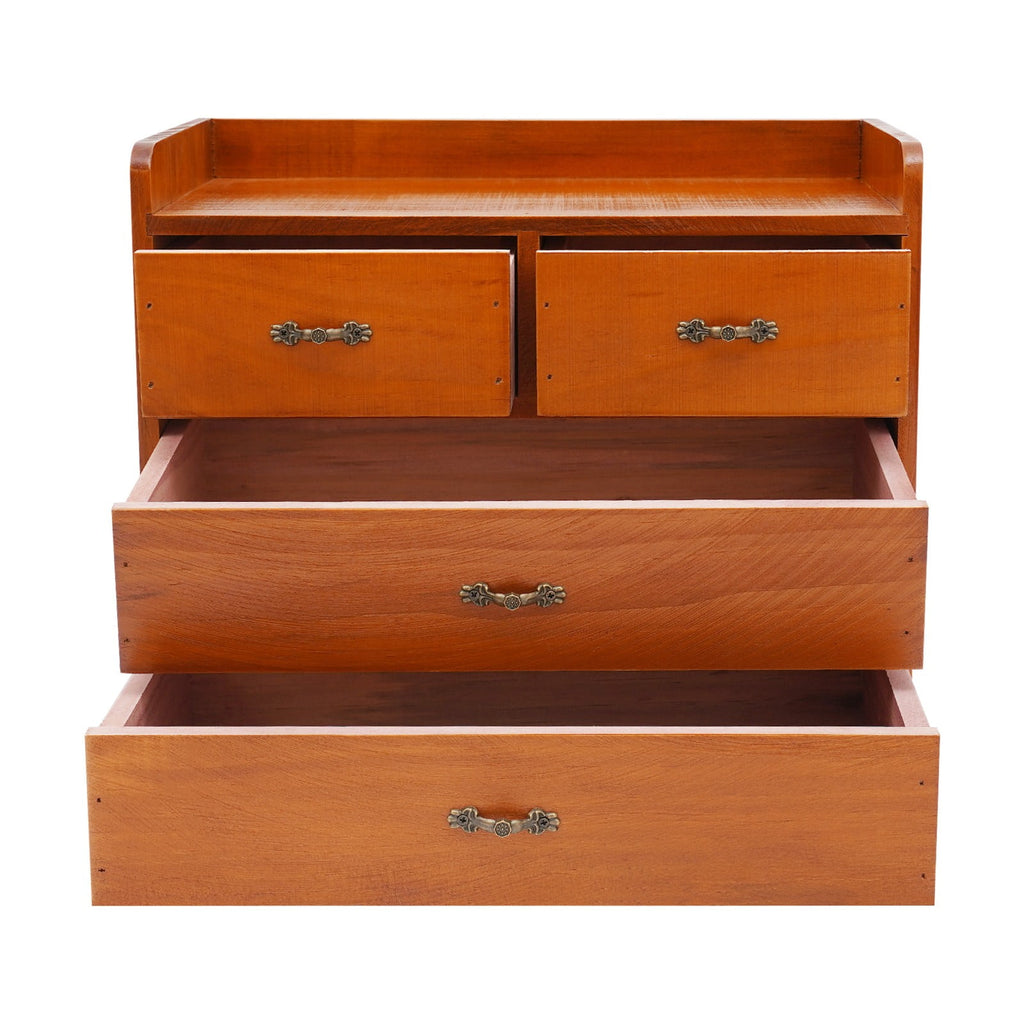 13.4*7.09*11 Retro Brown Desktop Organizer with Drawers Office Organization and Storage Box