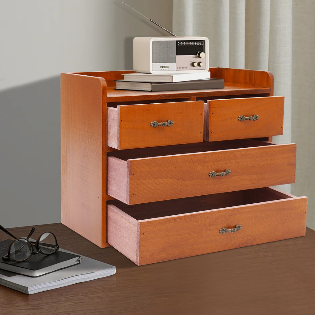 13.4*7.09*11 Retro Brown Desktop Organizer with Drawers Office Organization and Storage Box
