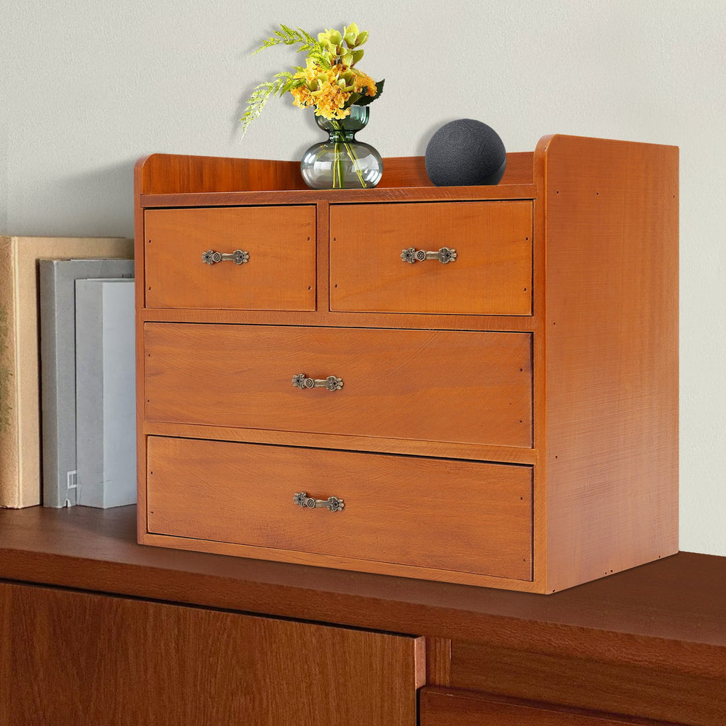 13.4*7.09*11 Retro Brown Desktop Organizer with Drawers Office Organization and Storage Box