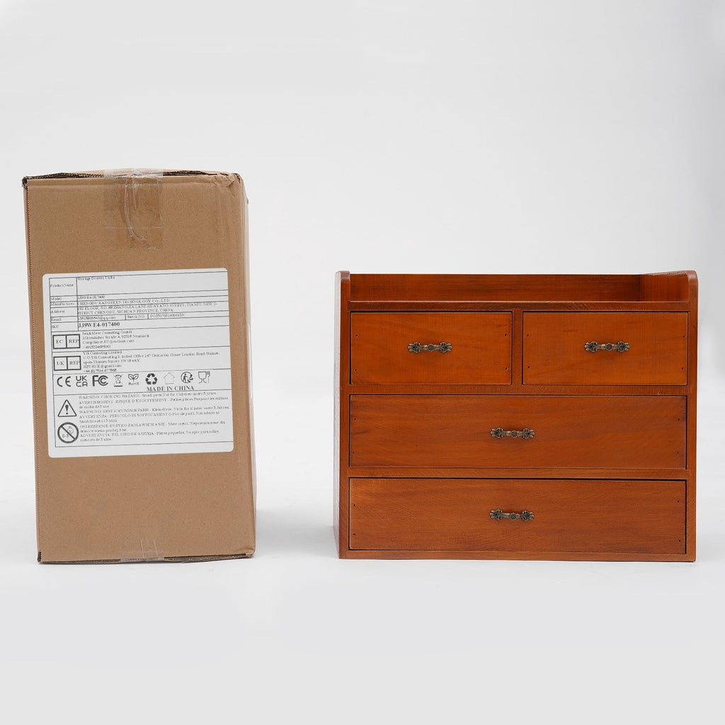 13.4*7.09*11 Retro Brown Desktop Organizer with Drawers Office Organization and Storage Box