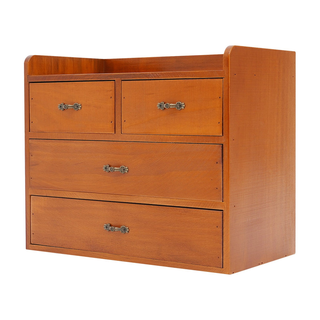13.4*7.09*11 Retro Brown Desktop Organizer with Drawers Office Organization and Storage Box