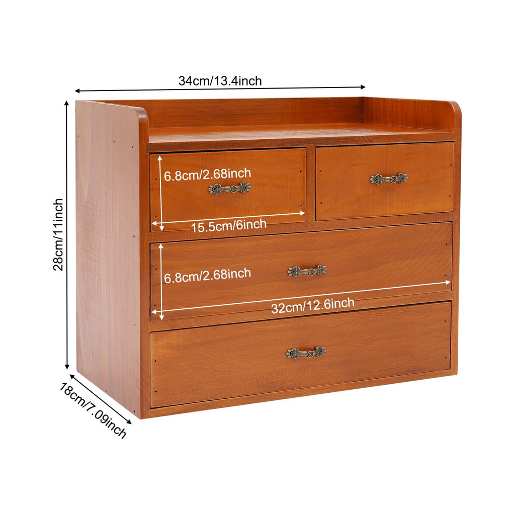13.4*7.09*11 Retro Brown Desktop Organizer with Drawers Office Organization and Storage Box