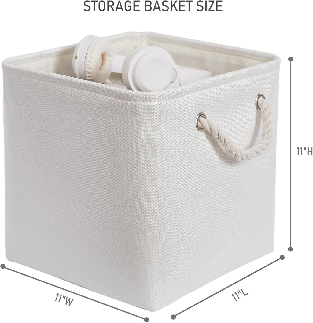 11 x 11 Inch Storage Cubes, 6 Pack Large Collapsible Fabric Storage Bin, White&amp;Beige